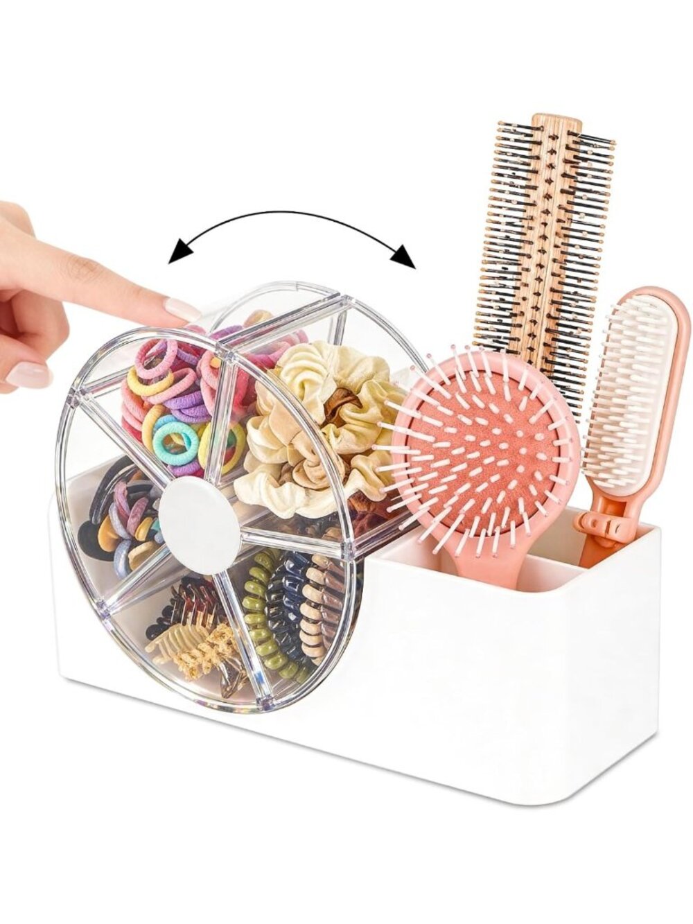 Cute Hair Accessories Organizer - 2-Slot Brush Holder & Rotating Wheel for Kids
